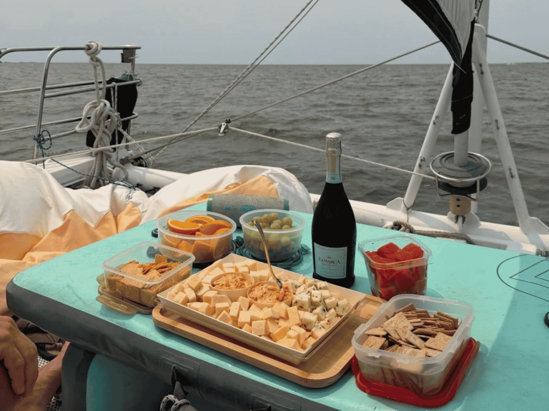 charcuterie board on private sailing sunset cruise with causeway watersports