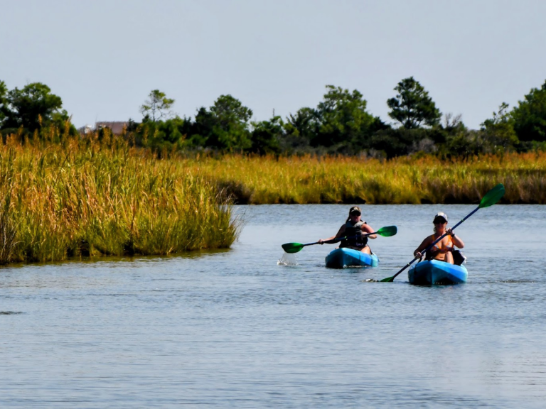 friends kayaking waterways of Nags Head in outer banks