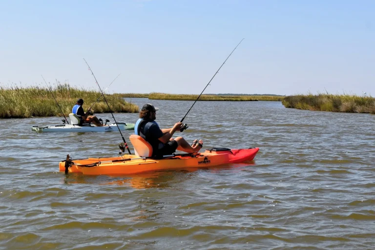 Fishing kayaks exploring the marsh waters near Nags Head