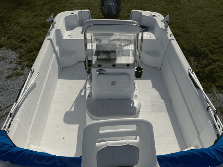 interior of skiff boat rental with causeway watersports