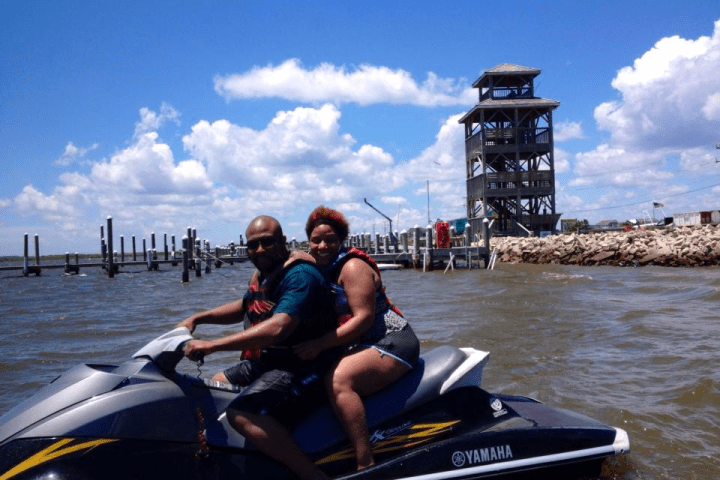 A couple about to embark on their jet ski rental in Nags Head.